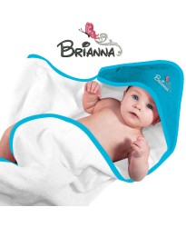 Baby Hooded Bath Towel With Butterfly Design Embroidered In Contrast Color 100% Cotton